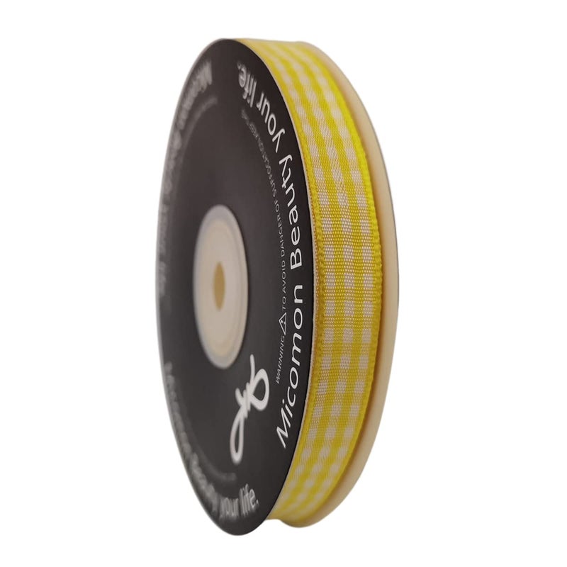 Micomon Yellow and White Gingham Plaid Checked Ribbon 25 Yards Per Roll Checkerd Craft 100% Polyester (3/8"", Yellow) - Image 2